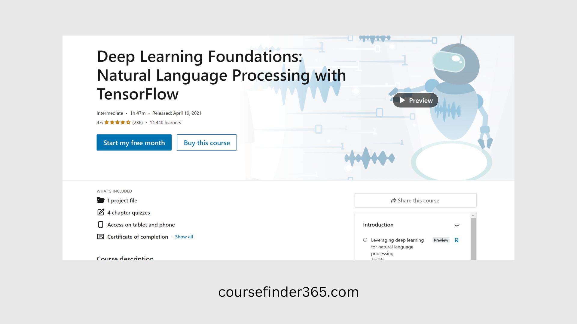 Deep Learning Foundations: Natural Language Processing with TensorFlow  screenshot course page